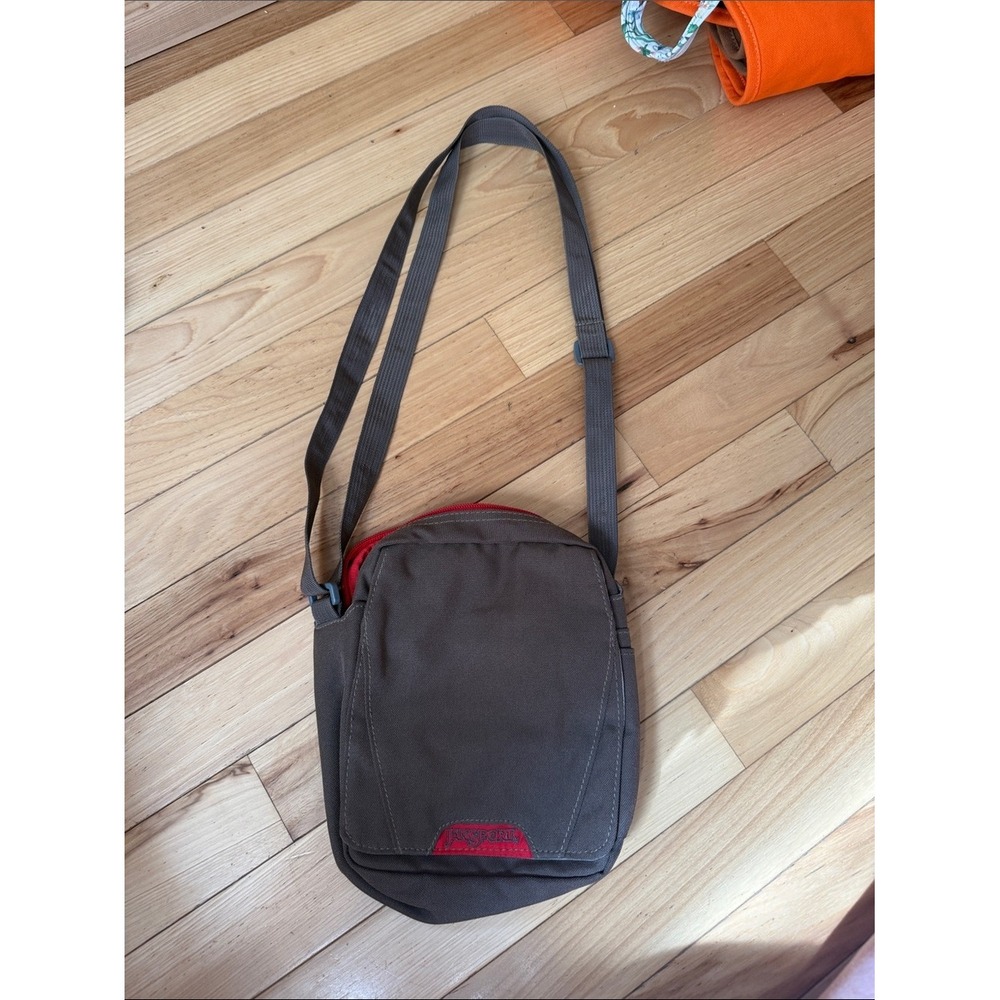 Jansport Brown Messenger Bag Red Trim Compact Crossbody Travel Bag